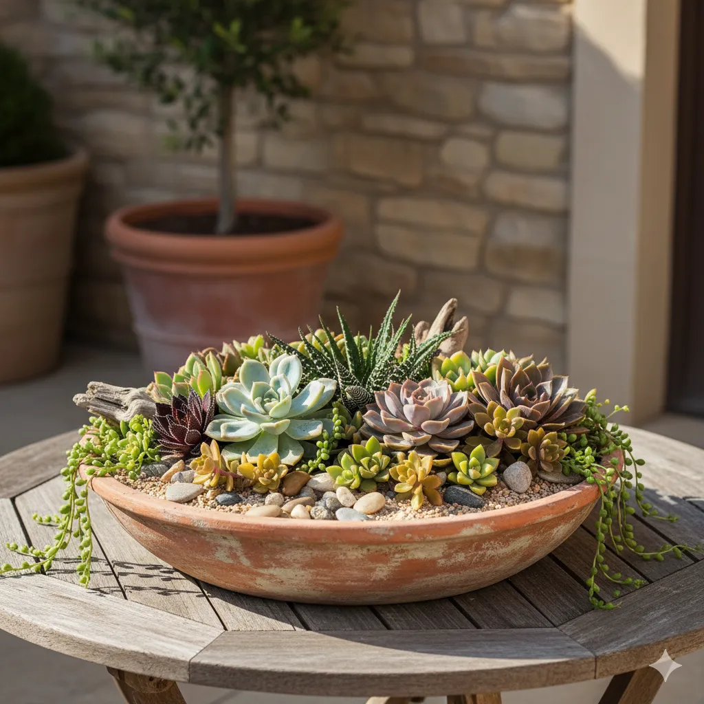 Low-maintenance succulent garden arrangement